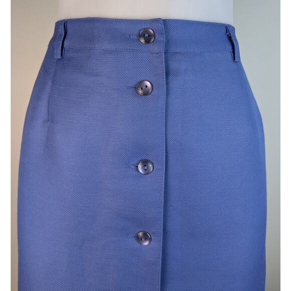 NEW Emma James Claiborne Straight Maxi Skirt 16 Blue Linen Button Front Vintage - Picture 3 of 9
